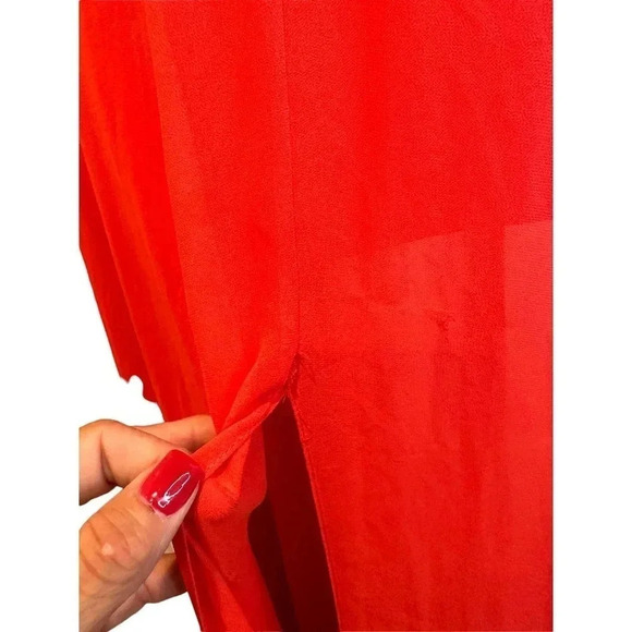 BCBGMaxAzria Solid Red Sleeveless Illusion V-Neck Maxi Cocktail Dress Size 0 - Picture 2 of 8